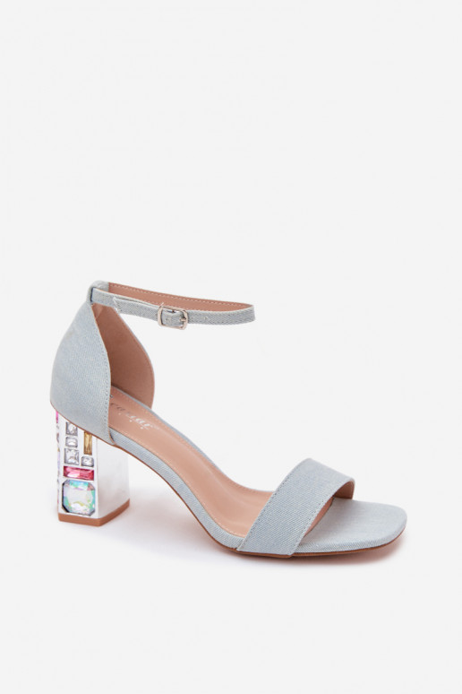 Sandálias de salto alto femininas com tachas brilhantes em denim Cloudie