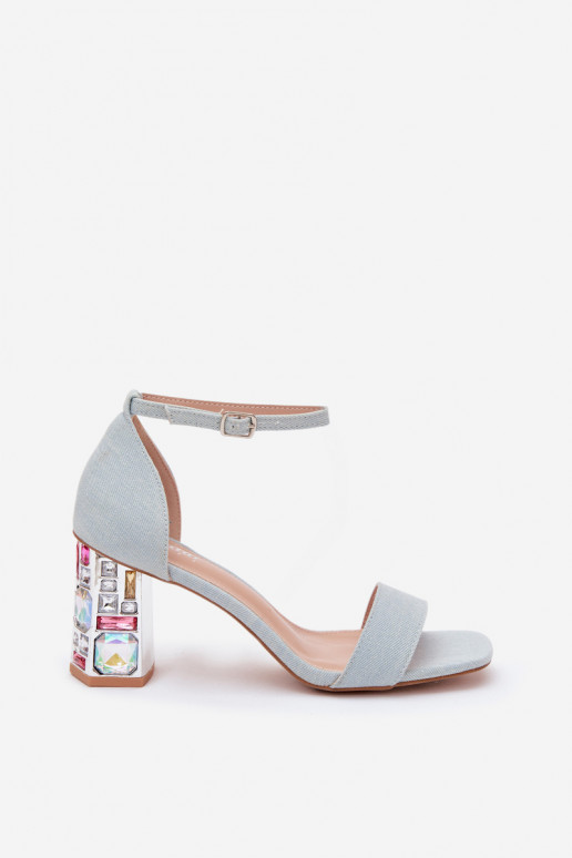 Sandálias de salto alto femininas com tachas brilhantes em denim Cloudie