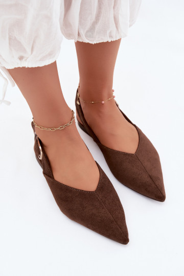 Sapatilhas femininas com fivelas na cor chocolate Tanelia