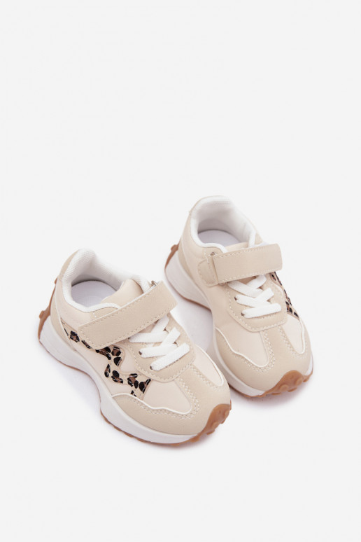 Ténis infantis com velcro e estampa de leopardo em cor de areia Cosima