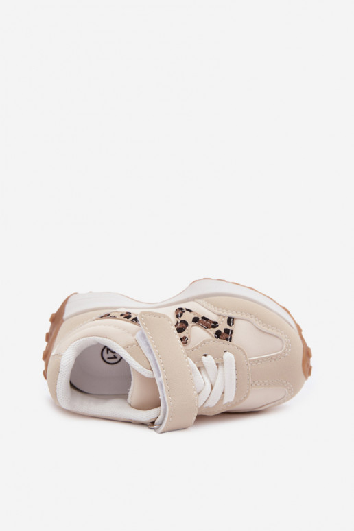 Ténis infantis com velcro e estampa de leopardo em cor de areia Cosima