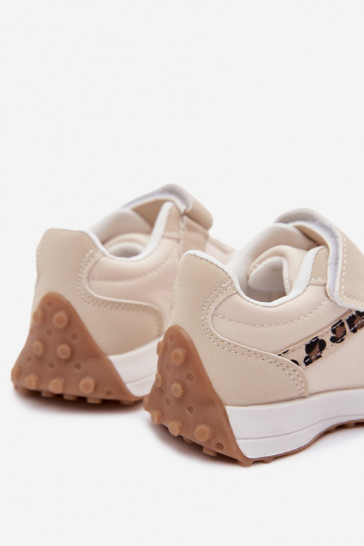 Ténis infantis com velcro e estampa de leopardo em cor de areia Cosima