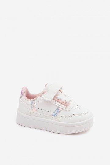Sapatos desportivos infantis com velcro em branco-rosa Tailva