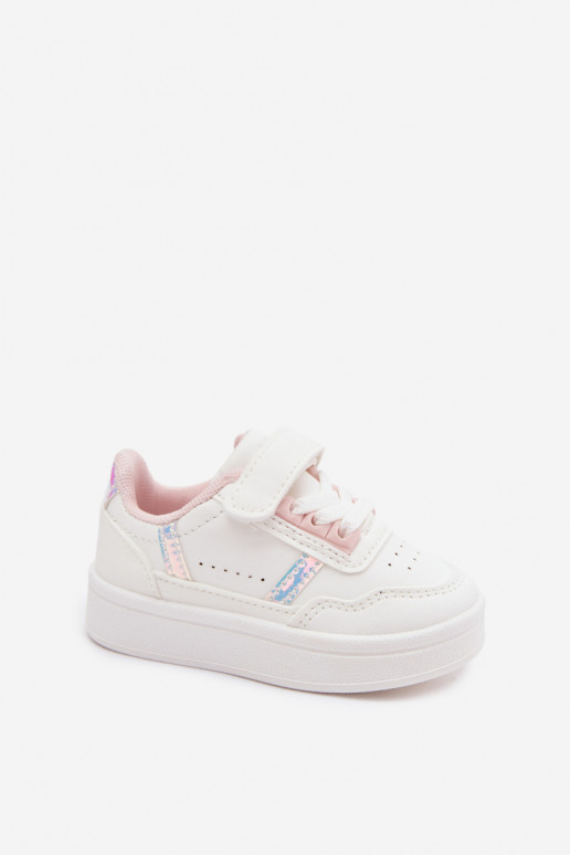 Sapatos desportivos infantis com velcro em branco-rosa Tailva