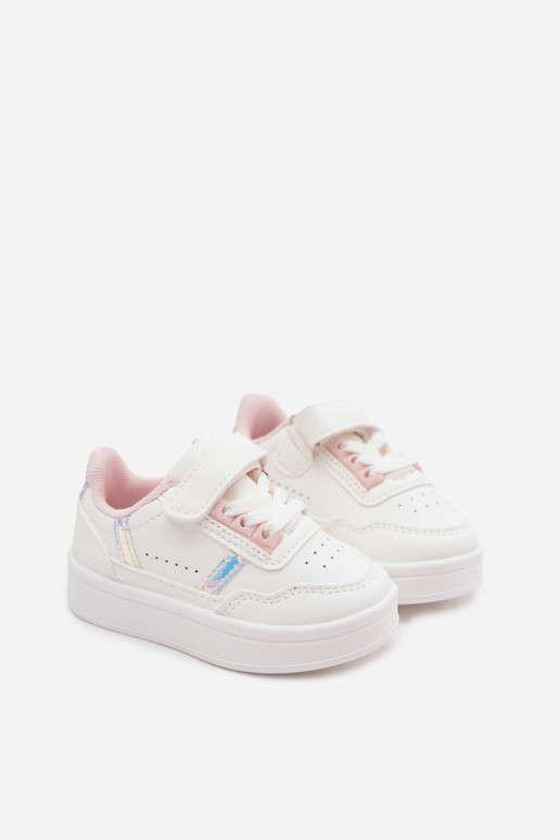 Sapatos desportivos infantis com velcro em branco-rosa Tailva