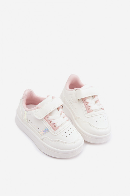 Sapatos desportivos infantis com velcro em branco-rosa Tailva