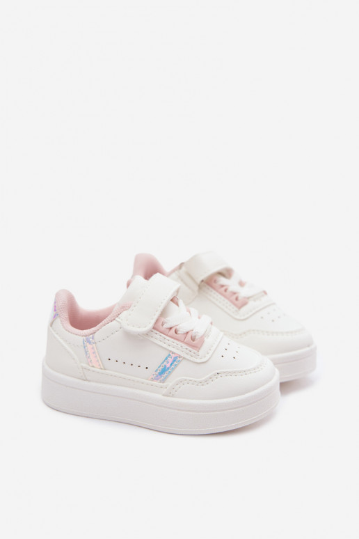 Sapatos desportivos infantis com velcro em branco-rosa Tailva