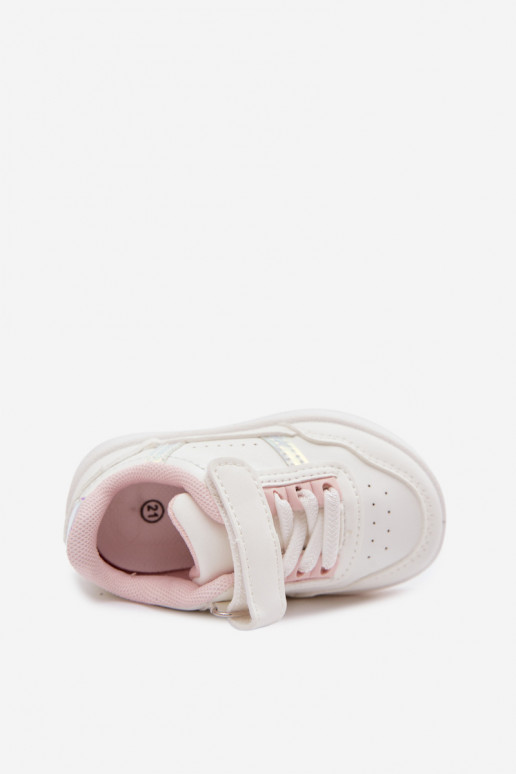 Sapatos desportivos infantis com velcro em branco-rosa Tailva