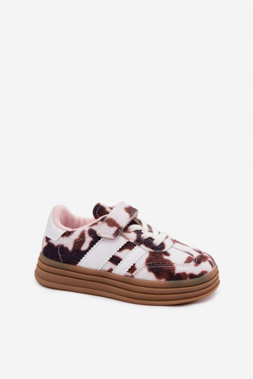 Sapatos desportivos infantis com velcro em marrom Satinia