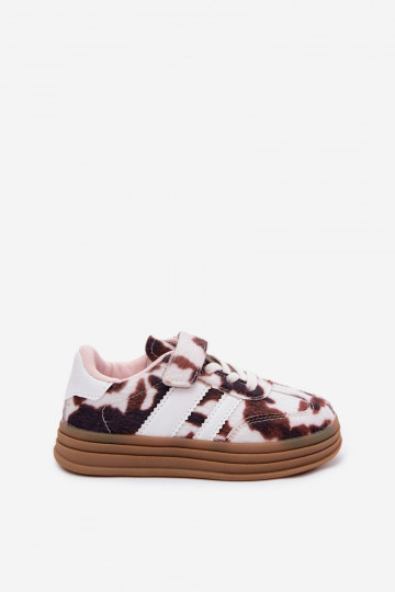 Sapatos desportivos infantis com velcro em marrom Satinia 2