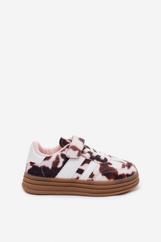 Sapatos desportivos infantis com velcro em marrom Satinia