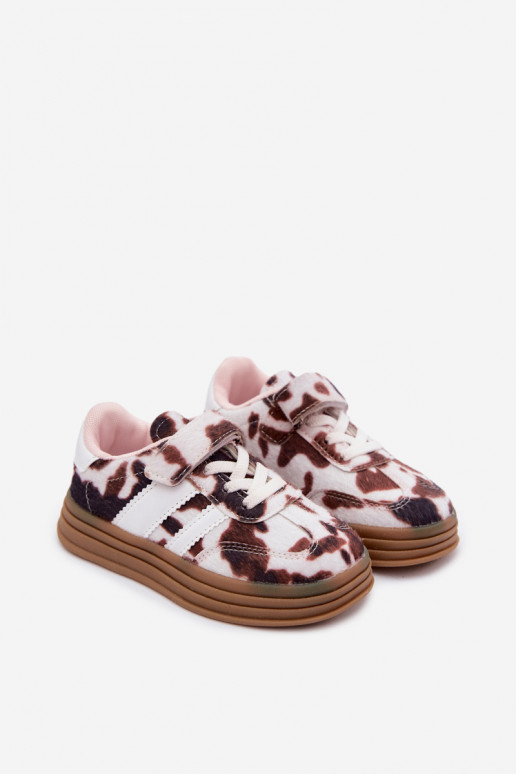 Sapatos desportivos infantis com velcro em marrom Satinia