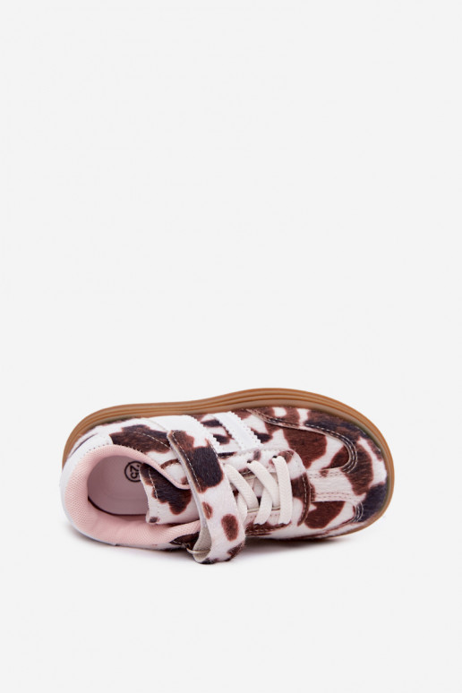 Sapatos desportivos infantis com velcro em marrom Satinia