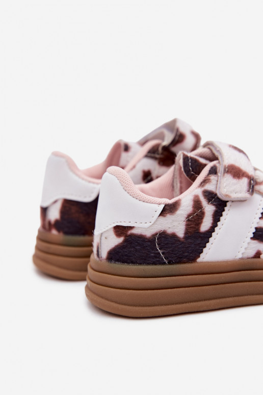 Sapatos desportivos infantis com velcro em marrom Satinia