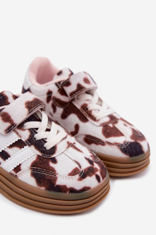Sapatos desportivos infantis com velcro em marrom Satinia