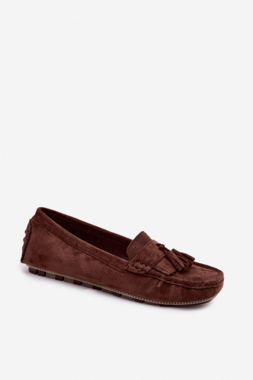 Mocassins femininos com franjas em camurça sintética cor chocolate Linden
