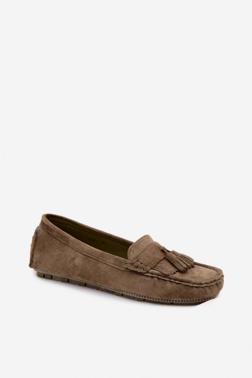 Mocassins femininos com franjas em camurça sintética cor verde Linden