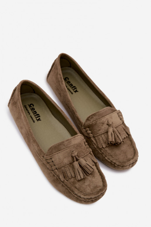 Mocassins femininos com franjas em camurça sintética cor verde Linden