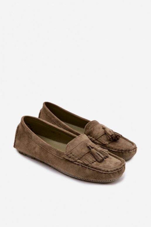 Mocassins femininos com franjas em camurça sintética cor verde Linden