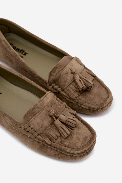 Mocassins femininos com franjas em camurça sintética cor verde Linden