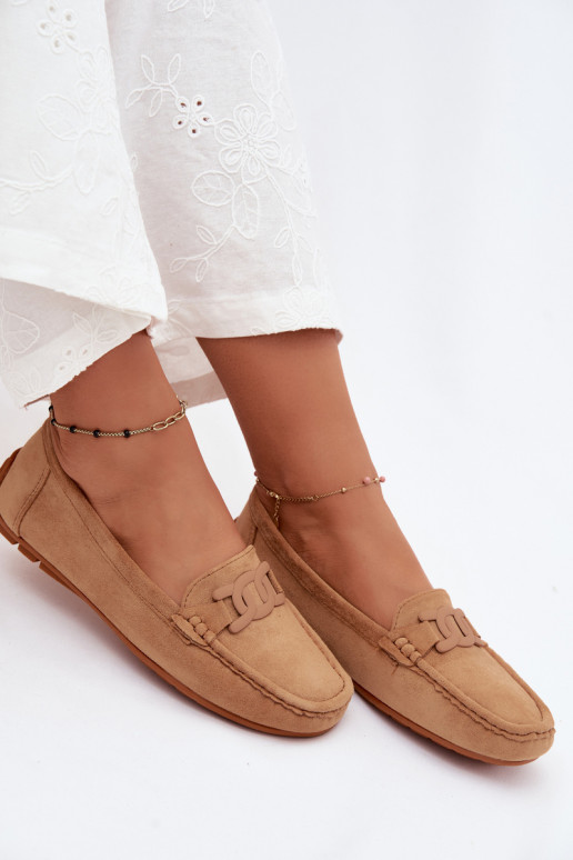 Mocassins ricos em camurça feminina cor marrom Rabell