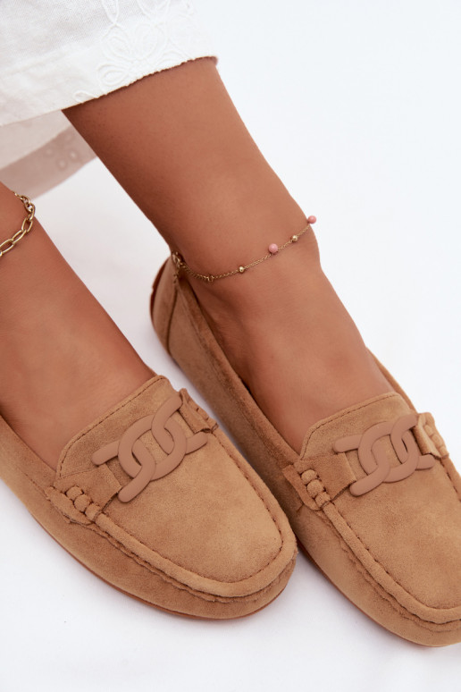Mocassins ricos em camurça feminina cor marrom Rabell