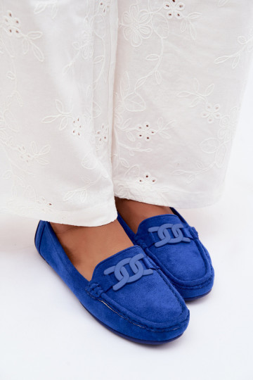 Mocassins ricos em camurça feminina cor azul Rabell