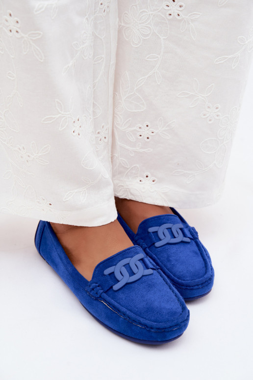 Mocassins ricos em camurça feminina cor azul Rabell