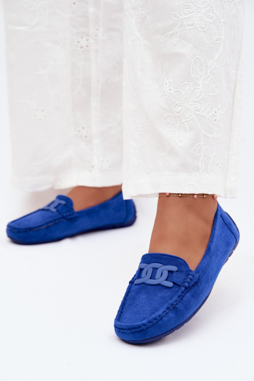 Mocassins ricos em camurça feminina cor azul Rabell