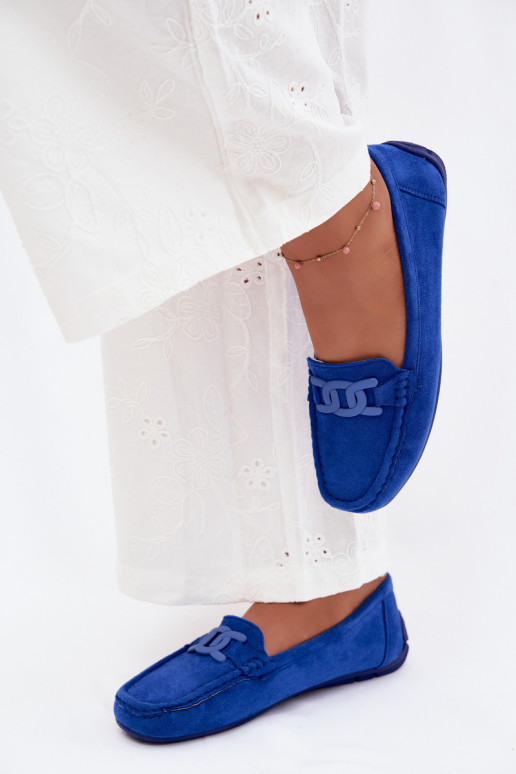 Mocassins ricos em camurça feminina cor azul Rabell