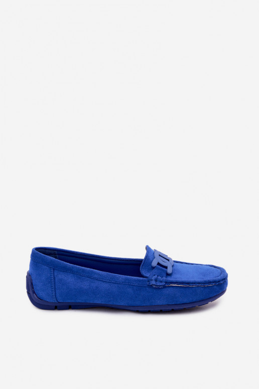 Mocassins ricos em camurça feminina cor azul Rabell