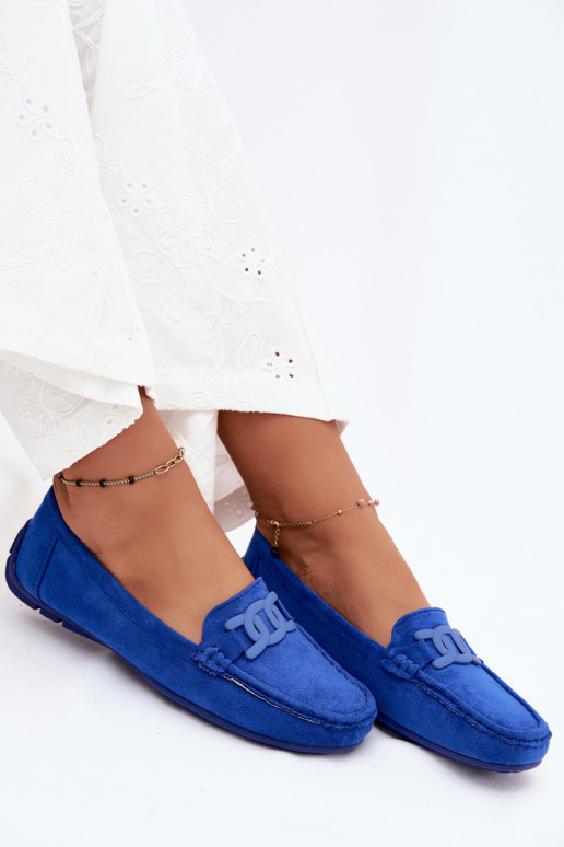 Mocassins ricos em camurça feminina cor azul Rabell