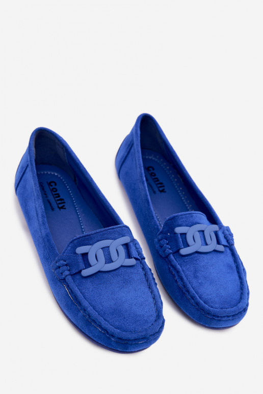 Mocassins ricos em camurça feminina cor azul Rabell