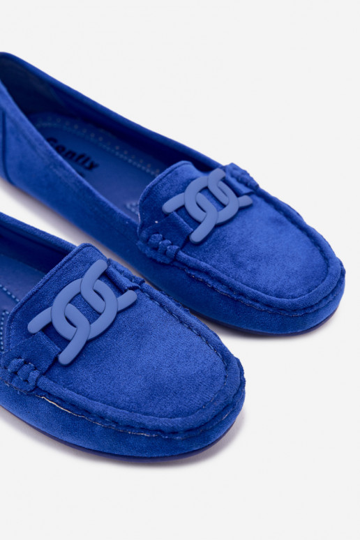 Mocassins ricos em camurça feminina cor azul Rabell