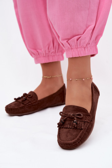 Mocassins femininos com laços e franjas em camurça sintética na cor chocolate Bluebell 2
