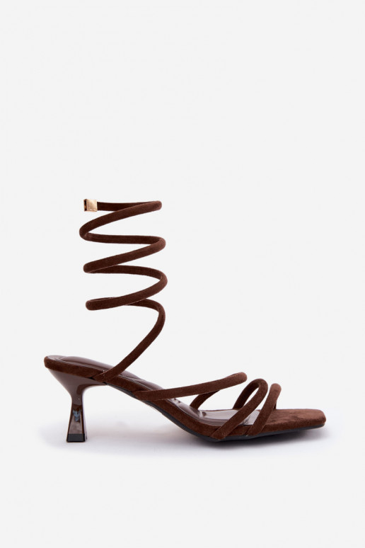 Sandálias de salto feminino com tiras cor chocolate Samara