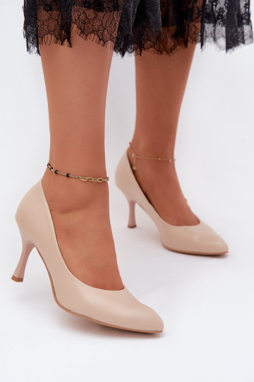 Sapatos de salto alto femininos em couro sintético cor areia Zazoo 1070 2
