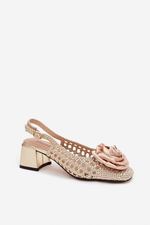 Sandálias femininas estampadas com salto e ornamentos Artiker 58C0798 cor dourada