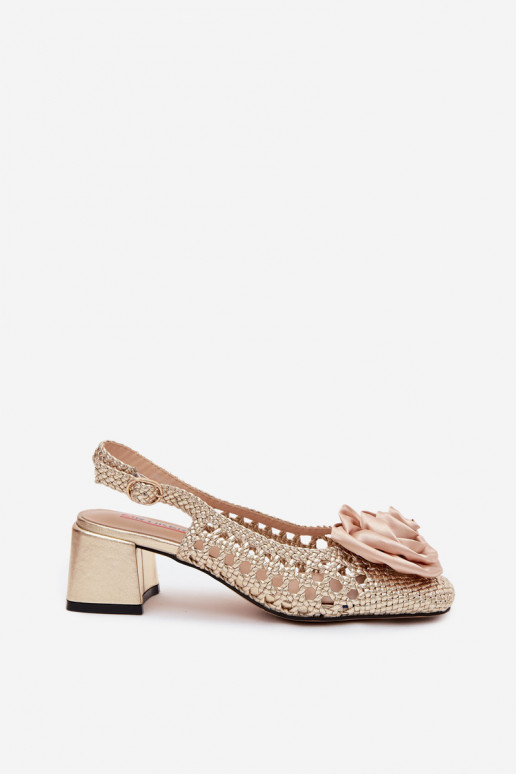 Sandálias femininas estampadas com salto e ornamentos Artiker 58C0798 cor dourada