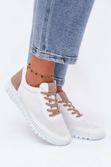 Tênis de couro feminino Artiker 58C3083 brancos e marrons 2