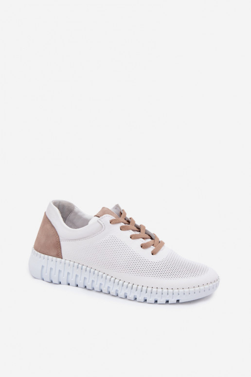 Tênis de couro feminino Artiker 58C3083 brancos e marrons