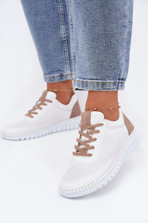 Tênis de couro feminino Artiker 58C3083 brancos e marrons