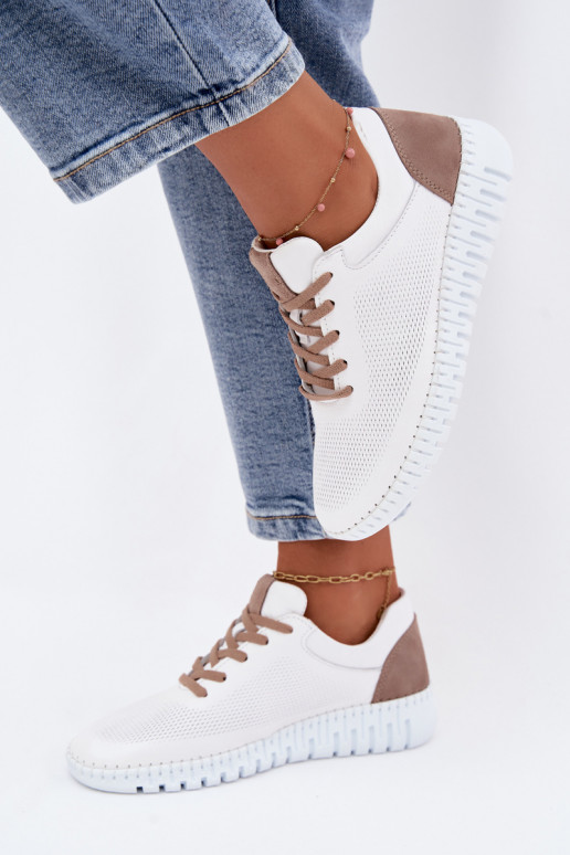 Tênis de couro feminino Artiker 58C3083 brancos e marrons