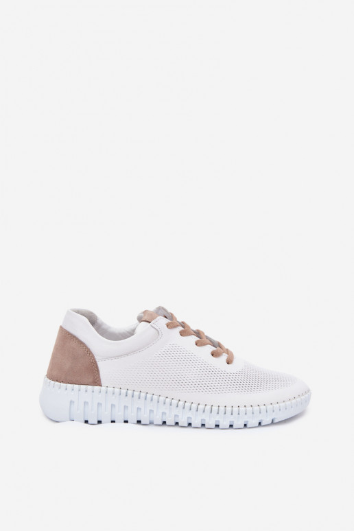 Tênis de couro feminino Artiker 58C3083 brancos e marrons