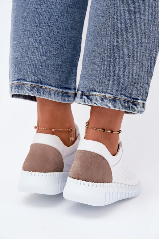 Tênis de couro feminino Artiker 58C3083 brancos e marrons
