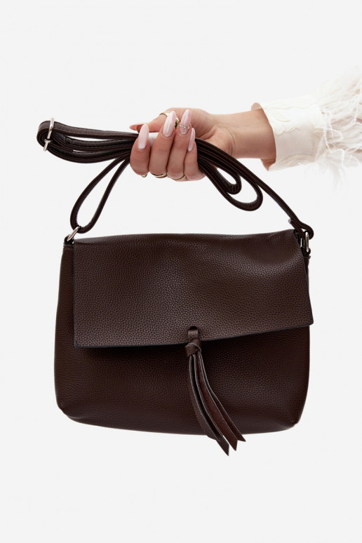 Bolsa de carteiro com franjas em couro sintético chocolate Sigrid