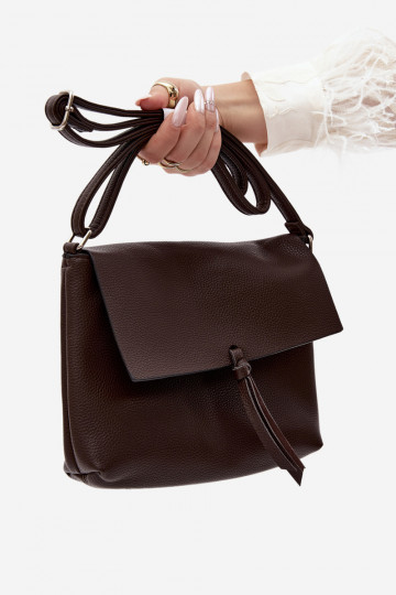 Bolsa de carteiro com franjas em couro sintético chocolate Sigrid 2