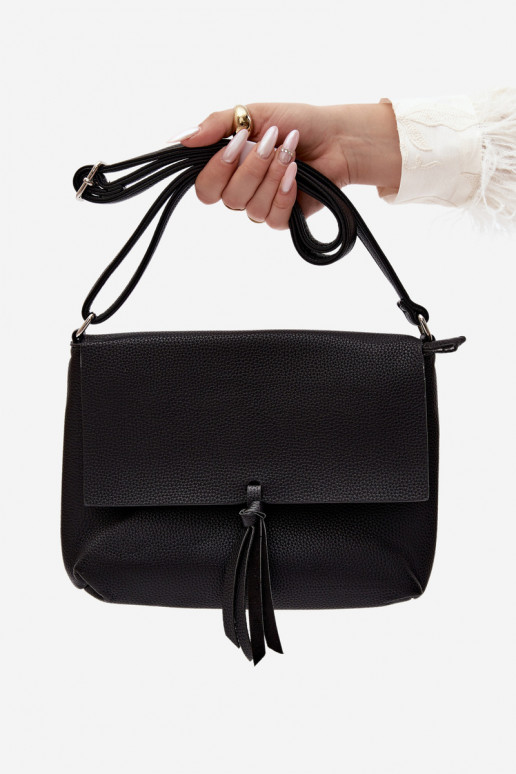 Bolsa de carteiro com franjas em couro sintético preto Sigrid