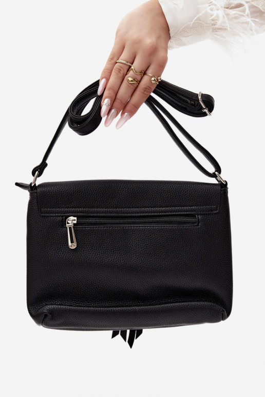 Bolsa de carteiro com franjas em couro sintético preto Sigrid