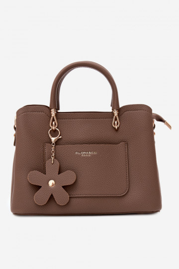 Bolsa em couro sintético com chaveiro e motivos florais na cor argila Noomi